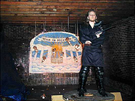 H-Dog leads Charybdis' famous, ever-changing paintball shooting gallery.
 
* War In Heaven * - designed by Mike Browarski.